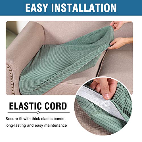 H.VERSAILTEX Super Stretch Individual Seat Cushion Covers Sofa Covers Couch Cushion Covers Slipcover Sets Thick Jacquard Textured Twill Fabric (3 Piece Sofa Cushion Covers, Sage) - color: Sage, size: 3 Cushion Sofa