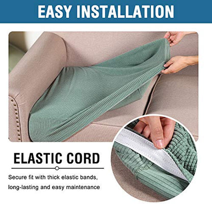 H.VERSAILTEX Super Stretch Individual Seat Cushion Covers Sofa Covers Couch Cushion Covers Slipcover Sets Thick Jacquard Textured Twill Fabric (3 Piece Sofa Cushion Covers, Sage) - color: Sage, size: 3 Cushion Sofa
