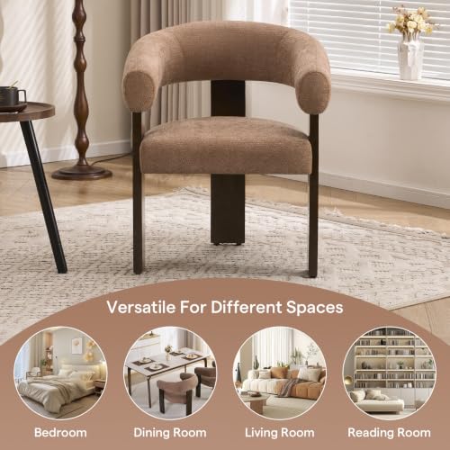 Modern Accent Chair, Barrel Armchair, U-Shaped Backrest, Brown | Barrel Accent Chair, Upholstered Arm Chair, Ergonomic Curved Back, Soft Chenille, Solid Wood Legs, Living Room, Bedroom - color: Brown