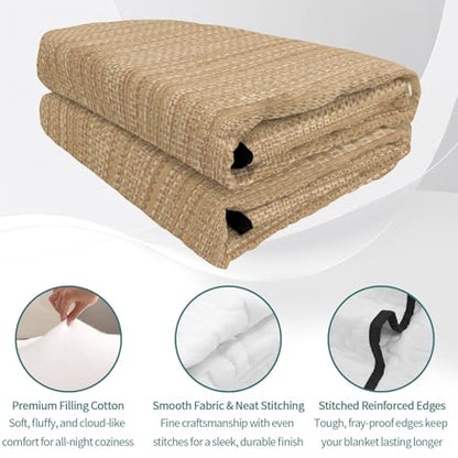 Full Quilt Bedding Set, Minimalist Light Brown Soft Microfiber Summer Bedspread Coverlet with 2 Pillow Shams for All Season, Crosshatch Linen Textured Breathable Bedding Set for Hot Sleepers - size: Full