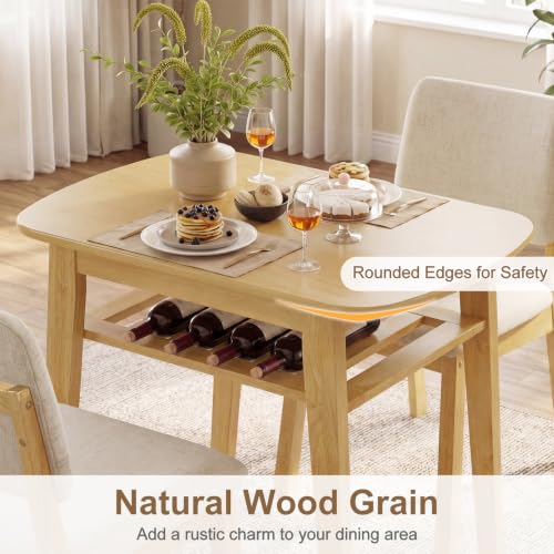 Giantex Dining Table Set for 2, Space Saving Kitchen Table and Chairs Set w/Rubber Wood Frame, Storage Rack, Padded Seats & Backrests, Dinette Set for Small Space, Apartment, Dining Room, Natural - color: Natural
