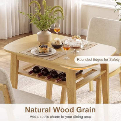 Giantex Dining Table Set for 2, Space Saving Kitchen Table and Chairs Set w/Rubber Wood Frame, Storage Rack, Padded Seats & Backrests, Dinette Set for Small Space, Apartment, Dining Room, Natural - color: Natural