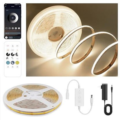 Pandery COB LED Strip Lights Natural White,24V Dimmable led Light Strip KIT with Remote and app Control,4000K 9.84FT/3m 8mmwide Ra>90 Cuttable Flexible Strip Lights for Bedroom,Wardrobe,Cabinet - color: 4000K Natural White, size: 9.84FT