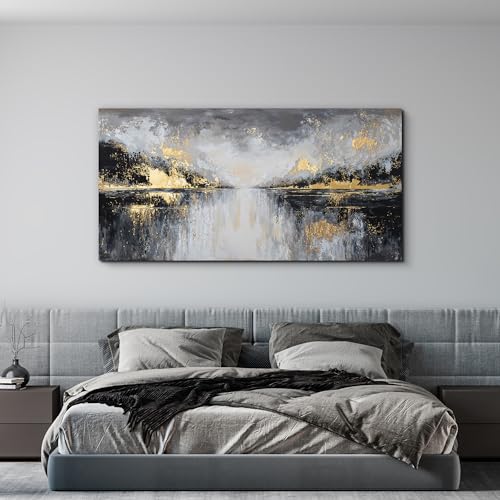 YISXINOAG Canvas Wall Art Black and Gold Wall Decor Abstract Wall Art for Living Room Modern Abstract Home Artwork Ready to Hang Canvas Art Wall Decor Prints on Bedroom Size 24"X48" - color: black gold, size: 48"L x 24"W