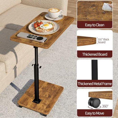 End Table Adjustable Height, 22.8"L Side Table Tv Tray with Wheels, 90° Tilting Panel Couch Table That Slides Under, Small End Table for Small Spaces, Overbed Bedside Desk Mobile Rolling Laptop Stand - size: 11.8 inch X 22.8 inch