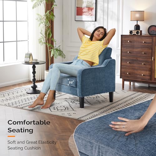VINGLI Chair Navy Blue Upholstered Chenille Accent Chair for Living Room, Bedroom, Mid-Century Modern Arm Chair Comfy Reading Chair with Scooped Arms - color: Navy Blue