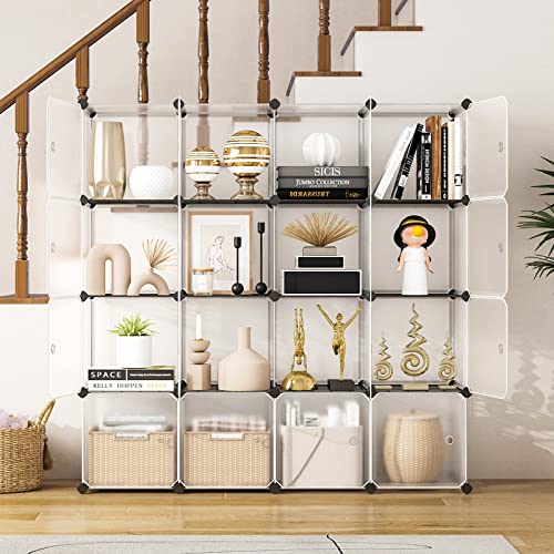 Cube Storage Organizer,16-Cubes Shelf Unit with Door and Metal Mesh. Large Capacity Storage Books,Toy and Clothes Organizers Cabinet. Ideal for Home, Bedroom,Office, Bookroom,White(14x14inch)