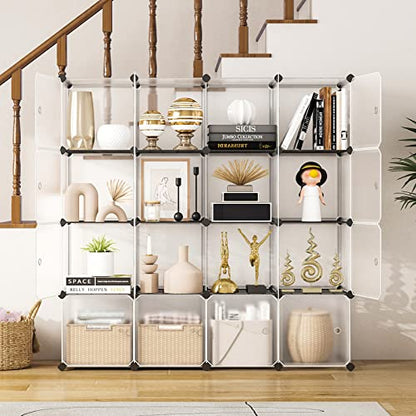 Cube Storage Organizer,16-Cubes Shelf Unit with Door and Metal Mesh. Large Capacity Storage Books,Toy and Clothes Organizers Cabinet. Ideal for Home, Bedroom,Office, Bookroom,White(14x14inch)