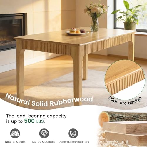 55" Solid Wood Dining Room Table,Rectangular Kitchen Real Wooden Table | 4-6 Person Modern Farmhouse Mid Century Fluted Design Furniture Desk for Home,Small Space,Apartment,Living Room Nature - color: Nature, size: 55" L x 29" W x 29" H