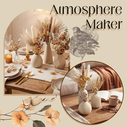 6 Pcs Mini Beige Ceramic Vase Set Modern Boho Bud Vases for Dried Flowers Plants Small Decorative Pottery Vases for Home Decor Wedding Bookshelf Coffee Table Centerpiece