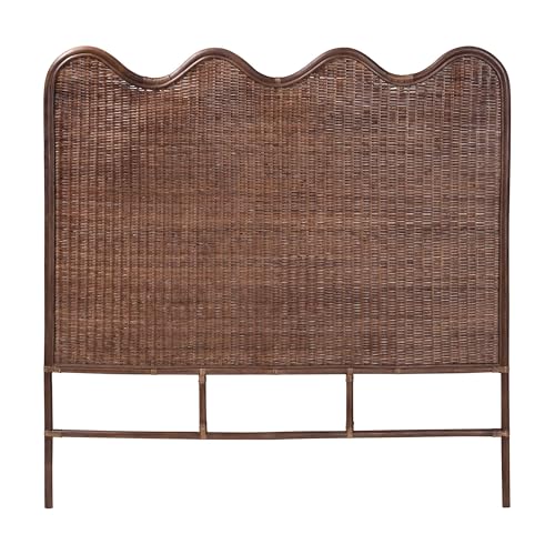 Bali & pari Einya Natural Rattan Standalone Headboard - Handwoven Wicker Panel Headboard with Wavy Scalloped Top, Queen - size: Queen