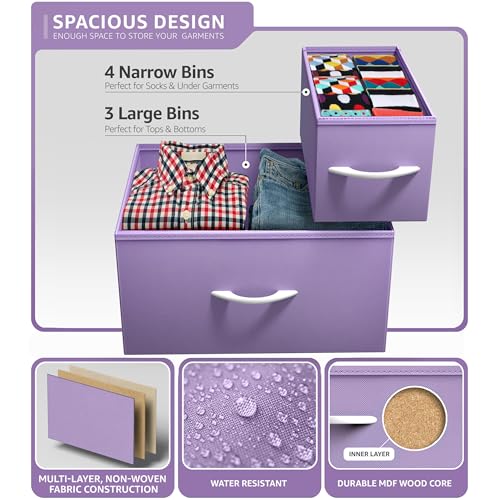 Sorbus Dresser with 7 Drawers - Furniture Storage Chest for Kid’s, Teens, Bedroom, Nursery, Playroom, Clothes, Toys - Steel Frame, Wood Top, Tie-dye Fabric Bins (7-Drawer, Pastel Purple) - color: Pastel Purple
