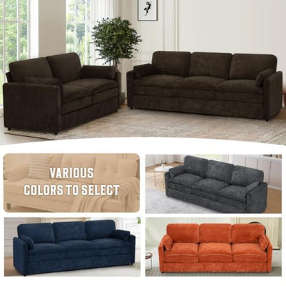 89" Chenille Modern Sofa w/Plump Backrests, Brown | 3 Seater Couch w/Soft Pillows, Comfy Upholstered Couch w/Thicker & Deeper Seats for Living Room, Bedroom - color: Brown, size: Sofa