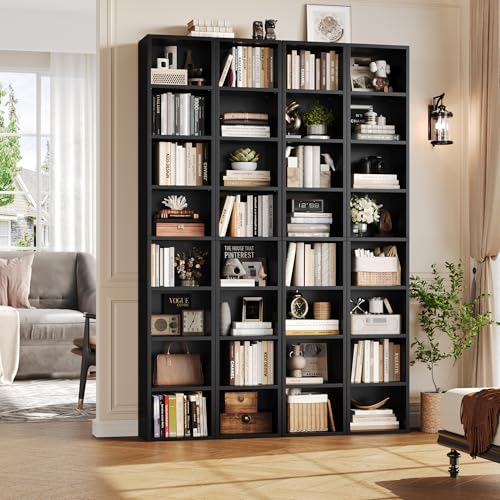FOTOSOK 2 Pcs 71'' Tall Narrow Bookshelf, 8-Tier Media Tower Rack Set of 2 | CD DVD Storage Cabinet with Adjustable Shelves, Tall Narrow Bookcase Skinny Display Bookshelf Slim Shelf, Black - color: Black