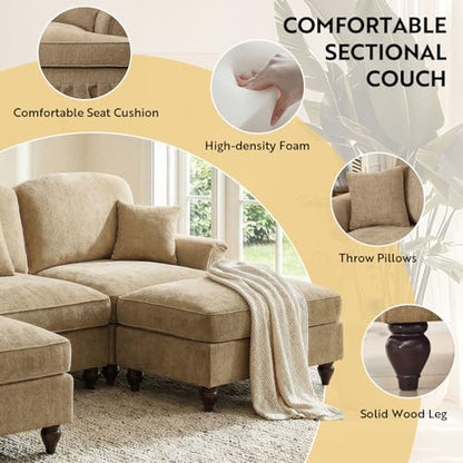 Modular Sectional Sofa Couch, Comfy Chenille Sofa with Removable Ruffled Skirt, Flared Armrests, Sturdy Legs, Convertible Sectional for Living Room, Bedroom, Apartment (Coffee) - color: Coffee, size: 107.1 Inch U