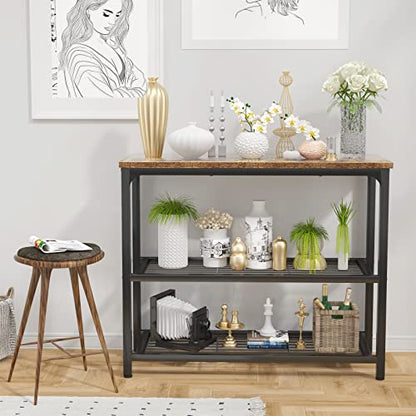 Ecoprsio Small Console Table, Sofa Table with Double Mesh Shelves, Industrial Entryway Table for Entryway, Hallway, Foyer, Front Hall, Sofa Couch, Living Room, Bar, Kitchen, 32 Inch, Rustic - color: Rustic Brown, style: 3-Tier