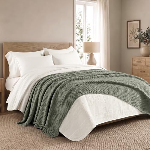 EVERGRACEHOME Chunky Chenille Knit Throw Blanket, 90x90, Dried Thyme Green | Sculpted Moss Stitch, Chic Modern Farmhouse, All-Season Warmth, OEKO-TEX® Certified, Oversized Queen for Couch, Bed, Sofa - color: Dried Thyme, size: 90" X 90"