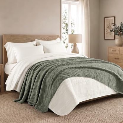EVERGRACEHOME Chunky Chenille Knit Throw Blanket, 108x92, Dried Thyme Green | Sculpted Moss Stitch, Chic Modern Farmhouse, All-Season Warmth, OEKO-TEX® Certified, Oversized King for Couch, Bed, Sofa - color: Dried Thyme, size: 108" X 92"