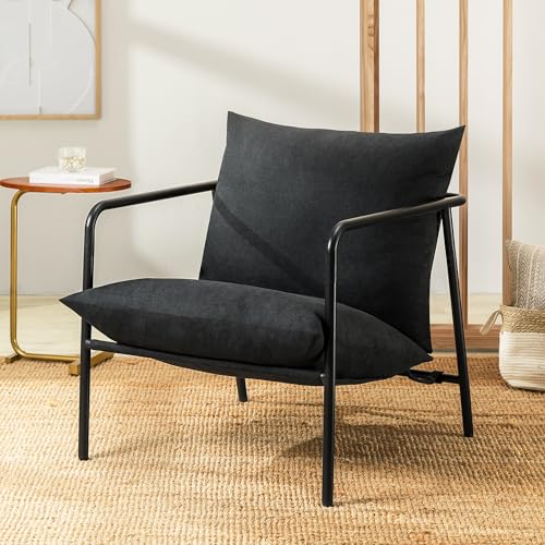 Mellow Wyn Sling Accent Chair with Arms/Casual Home Metal Framed Armchair with Plush Foam Cushions - color: Black