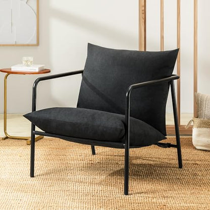Mellow Wyn Sling Accent Chair with Arms/Casual Home Metal Framed Armchair with Plush Foam Cushions - color: Black