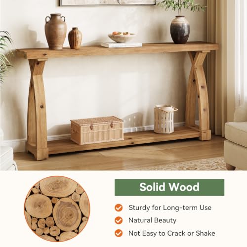 Wood Console Table for Entryway, 63" Entryway Table with Storage | Farmhouse Narrow Long Sofa Table with 2-Tier Shelves, Couch Table Behind Sofa for Entrance, Foyer, Living Room, Rustic Brown - color: Rustic Brown