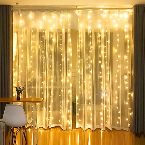 Dazzle Bright Curtain String Lights, 300 LED 9.8ft x9.8ft Warm White Fairy Lights with 8 Lighting Modes, Waterproof Lights for Bedroom Christmas Party Wedding Home Garden Wall Decor - color: Warm White