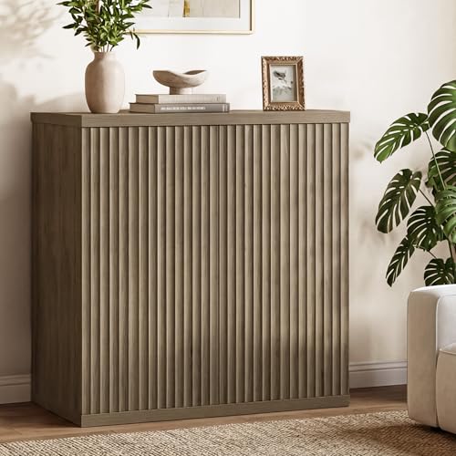 SICOTAS Buffet Cabinet with Storage Sideboard Cabinet with Doors & Shelves | Accent Sideboard Modern Credenza Fluted Storage Cabinet Mid Century Media Console for Living Room Kitchen Dining Hallway - color: Grey Alder, size: 1 Piece