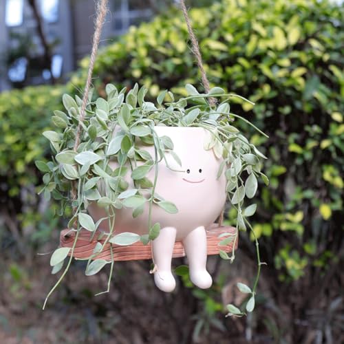 Large Swinging Smiley Face Planter Pot Hanging Flower Planters for Indoor and Outdoor Plants, Funny Succulent Pots for String of Pearls Plant Live- Ideal Gifts for Mother's Day and Christmas - size: Large