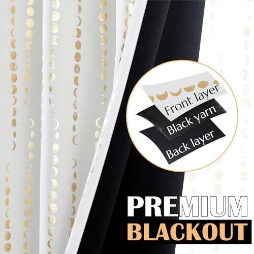 jinchan Boho Blackout Curtains 63 Inch Length Moon Phase Printed Drapes | Gold on White Farmhouse Curtain for Bedroom Living Room Back Tab Drapes Room Darkening Window Treatment 2 Panels - color: Luna | Gold on White, size: 52"W x 63"L (Pack of 2)