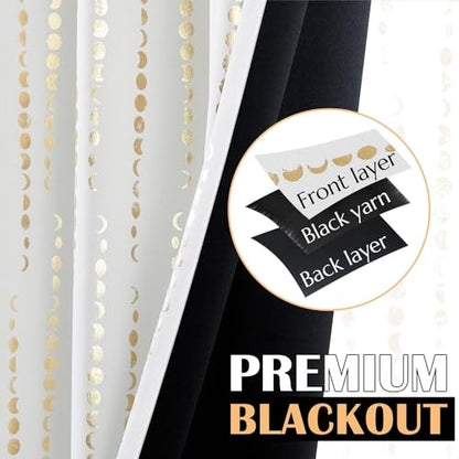 jinchan Boho Blackout Curtains 63 Inch Length Moon Phase Printed Drapes | Gold on White Farmhouse Curtain for Bedroom Living Room Back Tab Drapes Room Darkening Window Treatment 2 Panels - color: Luna | Gold on White, size: 52"W x 63"L (Pack of 2)