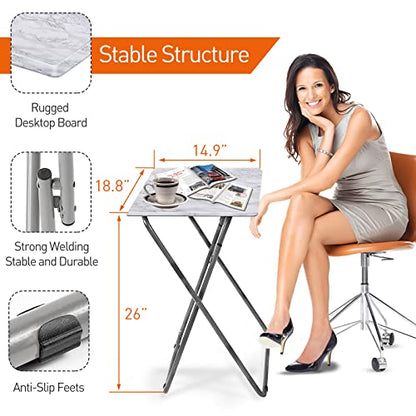 Tv Trays, Folding Tray Table, Dinner Tray Table with No Assembly Required&Sturdy, Foldable Snack Eating Trays Table for Living Room, 15 x 18.9 x 26 in(White Marble,1PC) - color: White Marble, size: 1pc
