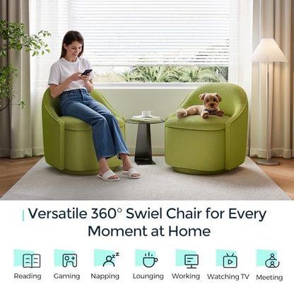 LINSY Swivel Accent Chair with Storage Comfy Chenille Barrel Chairs, Small 360 Swivel Modern Armchair for Living Room Bedroom, Boucle Reading Chair for Study Room (Green) - color: Green
