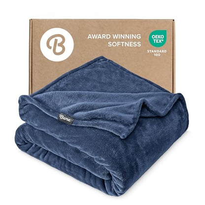 Bare Home Fleece Blanket Luxury Microplush (Full/Queen, Dark Blue) | Ultra-Soft Lightweight Blanket for Bed, Sofa, and Couch, Cozy & Warm Blanket - color: 06 - Dark Blue, size: Full/Queen