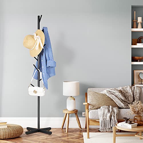 ZOZOE Coat Rack with 8 Hooks, Black Adjustable Coat Rack Stand | Heavy Duty Coat Rack Freestand,Modern Coat Stand,Metal Clothes Tree Stand for Coats Bags Hats in Hallway Entryway - color: Black