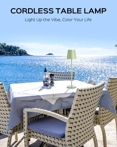 JACKYLED Cordless Table Lamps Rechargeable, 3 Adjustable Height, 5000 Capactiy Operated, 3 Colors Smooth Dimming, Portable LED W - color: Green, size: 2 Pack-Round Base