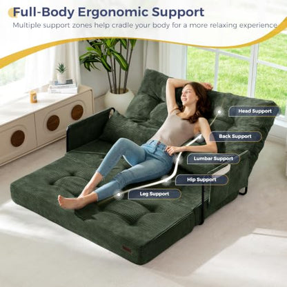 MAXYOYO Adjustable Folding Sofa Bed Couch with 2 Pillows, Dark Green | Multi-Functional Bean Bag Bed, 5-Position Foldable Lazy Floor Sofa Bed with Armrest, Versatile Floor Seating for Reading - color: Dark Green