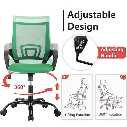 PayLessHere Office Computer Chair Ergonomic Cheap Desk Chair Adjustable Comfortable Mid Back Task Rolling Swivel with Lumbar Support for Home Office (Pack of 1, Green) - color: Green, style: pack of 1