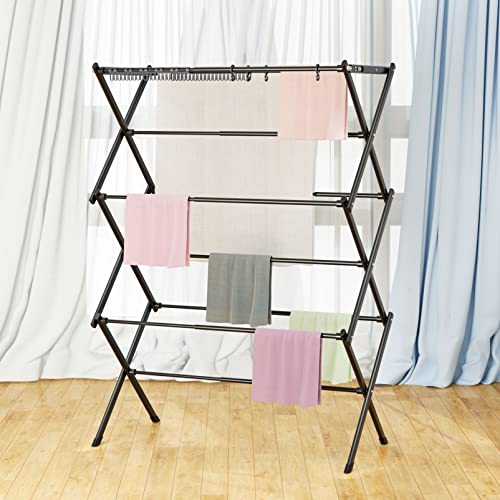 Clothes Drying Rack Foldable Drying Rack Clothing Black-1pack | for Laundry - 40" x 28.8" x 14.2", Space Saving Household Indoor - color: Black