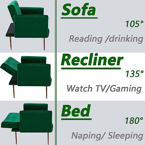Majnesvon 71" Convertible Folding Sleeper Sofa Couch,Modern Velvet Loveseat Sleeper with 2 Pillows, Futon Sofa Bed with Mattress and Frame for Living Room,Bedroom,Small Space (Green) - color: Green