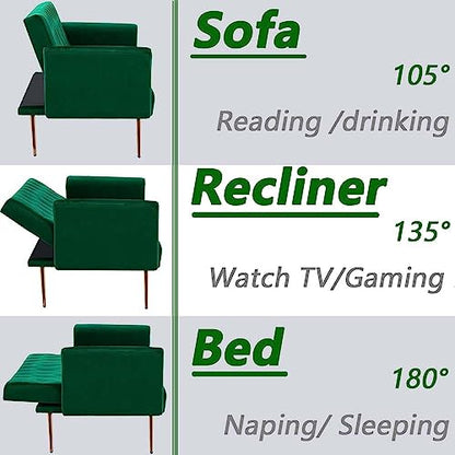 Majnesvon 71" Convertible Folding Sleeper Sofa Couch,Modern Velvet Loveseat Sleeper with 2 Pillows, Futon Sofa Bed with Mattress and Frame for Living Room,Bedroom,Small Space (Green) - color: Green
