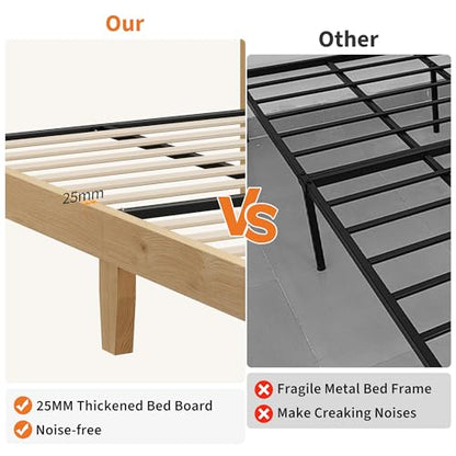 Garvee Bohemian King Rattan Bed LED Natural Headboard Bedroom | Bohemian king rattan bed with natural headboard, LED lights, solid wood frame. No box spring needed for bedroom use. - size: King(0 Drawers)