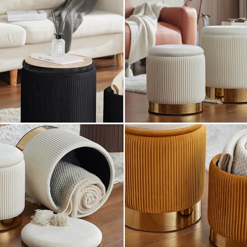 YYW HOME Gray Round Ottoman with Storage Set of 2 | Large storage capacity, Removable Lid, Used for Vanity Stoo,l Assemble Free, Nesting Packing - color: Grey