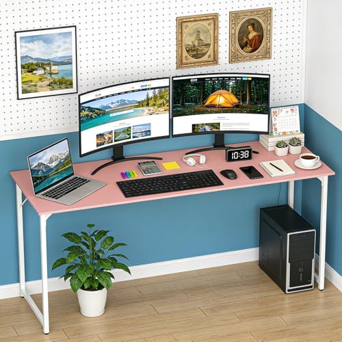 BestOffice Computer Desk,Home Office Desk, Modern Simple Style for Home Office Study Writing (Pink, 63 Inch) - color: Pink, size: 63 Inch