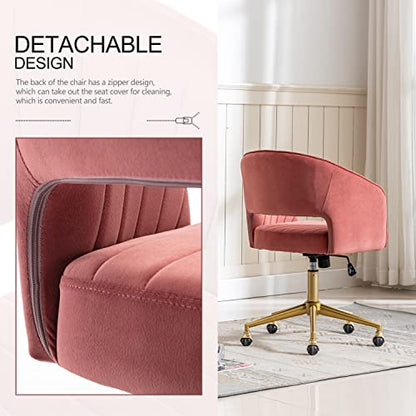 Velvet Home Office & Living Room Desk Chairs with Adjustable Swivel Wheels, Ergonomic Upholstered Office Chair for Bedroom, Vanity Study (Rose) - color: Rose