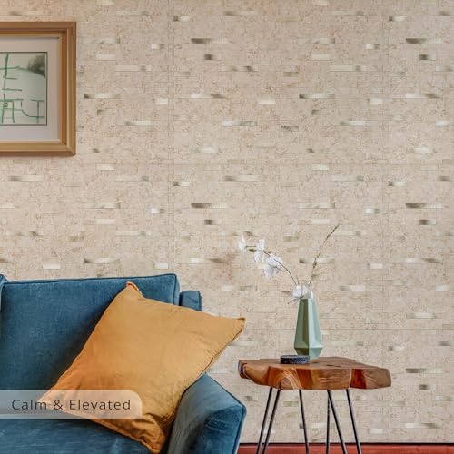 StyloVue 20 Sheets Peel and Stick Backsplash for Kitchen, 2026 Upgraded Classic Travertine Beige with Gold Metal Accents, Stick on Tile for Kitchen Backsplash, RV, Fireplace - color: Travertine Beige