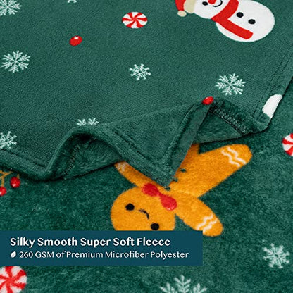 PAVILIA Christmas Gingerbread Throw Blanket | Green Holiday Christmas Fleece Blanket | Soft, Plush, Warm Winter Cabin Throw, 50x60 (Green Gingerbread) - color: Green Gingerbread, size: 50 x 60 Inches - Throw