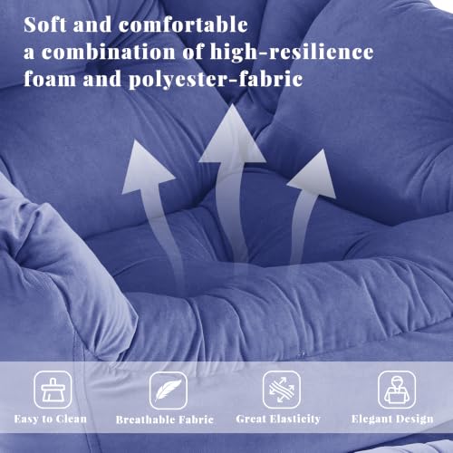 Lazy Chair with Ottoman, Comfy Reading Chair, Dark Blue | Cushioned Seat with Foldable Ottoman and Side Pocket, Lounge Chair for Bedroom, Living Room, Dorm and Small Spaces - color: Darkblue