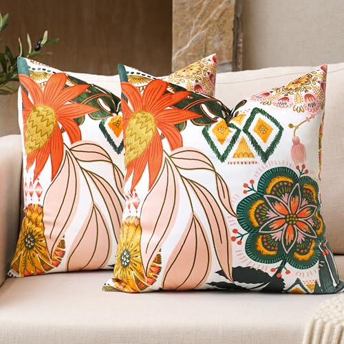 Tyrot Boho Floral Velvet Throw Pillow Covers 16x16 Inch Set of 2 Farmhouse Cushion Covers Mid Century Modern Botanical Home Decor Accent Pillow Cases for Couch Bed Sofa Living Room, Bedroom - color: Blush Pearl, size: 16" x 16" (Pack of 2)