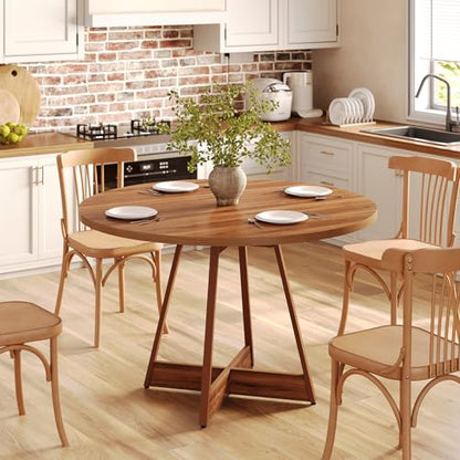 LITTLE TREE 39 Inches Round Dining Table for 2-4, Farmhouse Circle Kitchen Table for Dining Room, Wooden Dinner Table with Heavy Duty Pedestal, Small Bistro Table for Restaurant, Brown
