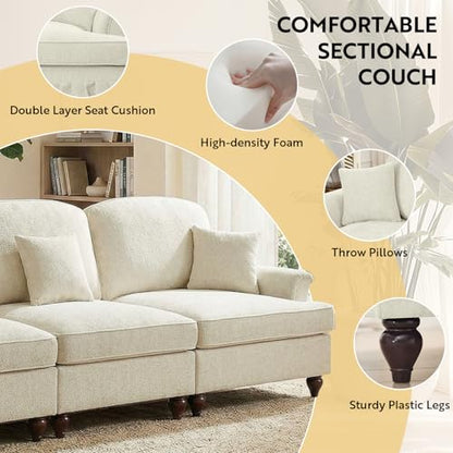 Modular Sectional Sofa Couch, Comfy Chenille Sofa with Removable Ruffled Skirt, Flared Armrests, Sturdy Legs, Convertible 3-Seat for Living Room, Bedroom, Apartment (Beige) - color: Beige, size: 107.1 Inch